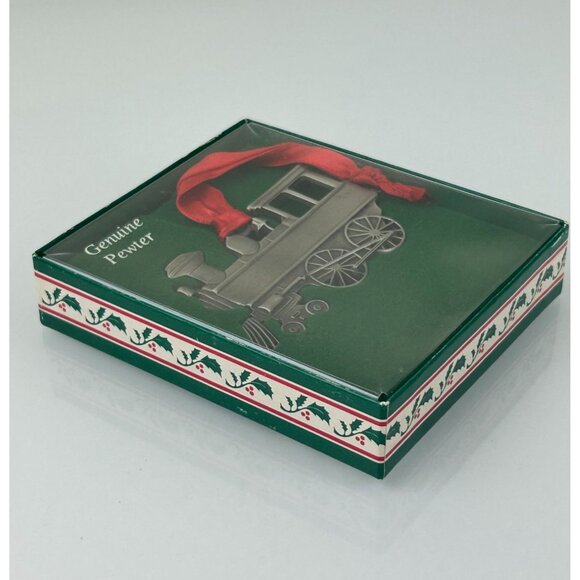 Genuine Pewter Train Christmas Ornament Holiday Tree Decor Red Ribbon VTG USA - Picture 7 of 15